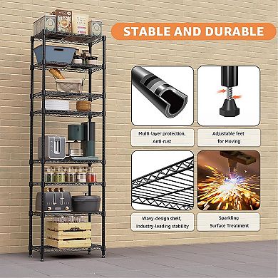 8 Tier Metal Wire Storage Rack 2000 lbs Adjustable Shelf Unit Black 13.8 D 23.6 W 79.5 H 1 Piece