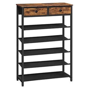 6 tier Shoe Storage Organizer with 2 Drawers Holds 15 to 20 Pairs Entryway Closet Brown