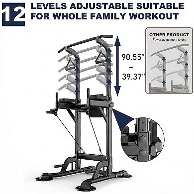 Multi-Function Power Tower with Pull-Up Bar & Resistance Bands, Chin Up Training Equipment