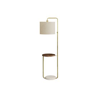Lighting Floor Lamp USB Port Brass Metal Beige Shade Contemporary