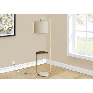Lighting Floor Lamp USB Port Brass Metal Beige Shade Contemporary