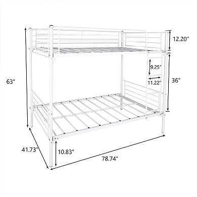 KWPZQEB Minimal Metal Frame Twin-Over-Twin Bunk Bed with Ladder & Guardrails