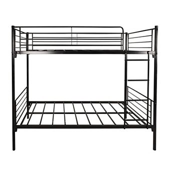 KWPZQEB Minimal Metal Frame Twin-Over-Twin Bunk Bed with Ladder & Guardrails