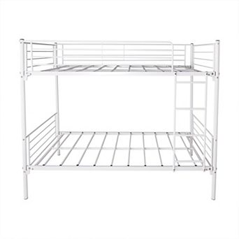 KWPZQEB Minimal Metal Frame Twin-Over-Twin Bunk Bed with Ladder & Guardrails