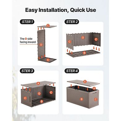 100 Gallon Outdoor Storage Box with Flat Lid for Patio Cushions, Tools, and Pool Accessories Grey