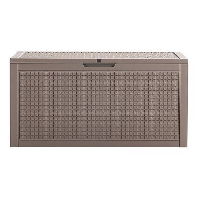 100 Gallon Outdoor Storage Box with Flat Lid for Patio Cushions, Tools, and Pool Accessories Grey