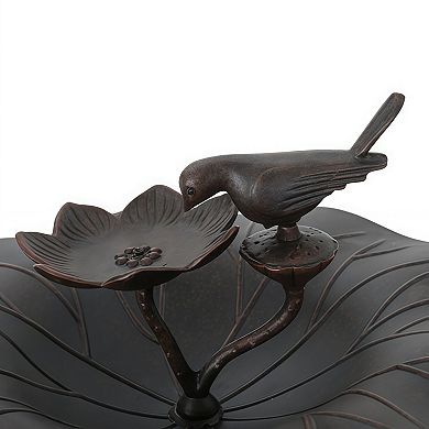 Decorative Outdoor Bird Bath with Metal Bowl and Stable Base