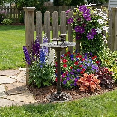 Decorative Outdoor Bird Bath with Metal Bowl and Stable Base