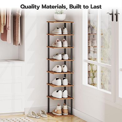 8 Pair Vertical Shoe Rack 8 Tier Narrow Shoe Shelf 11 x 11 x 53 Inch for Closet Entryway