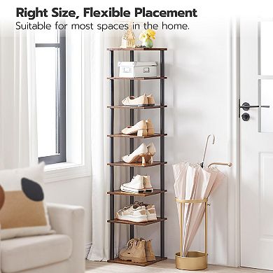 8 Pair Vertical Shoe Rack 8 Tier Narrow Shoe Shelf 11 x 11 x 53 Inch for Closet Entryway