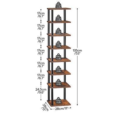 8 Pair Vertical Shoe Rack 8 Tier Narrow Shoe Shelf 11 x 11 x 53 Inch for Closet Entryway