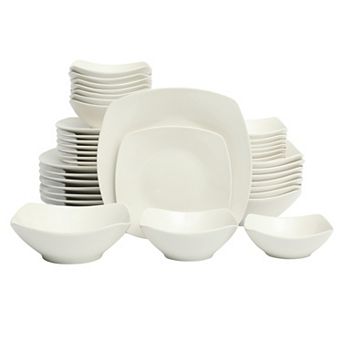 Gibson Home 40 pc Square White Porcelain Plates and Bowls, Service for 8 Everyday Dinnerware Set