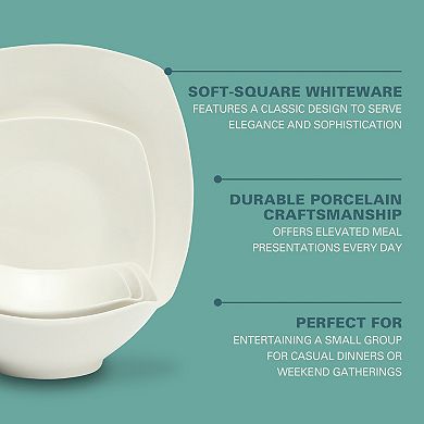 Gibson Home 40-Piece Square White Porcelain Plates and Bowls, Service for 8 Everyday Dinnerware Set