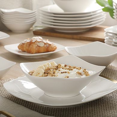 Gibson Home 40-Piece Square White Porcelain Plates and Bowls, Service for 8 Everyday Dinnerware Set