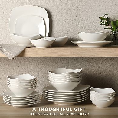 Gibson Home 40-Piece Square White Porcelain Plates and Bowls, Service for 8 Everyday Dinnerware Set