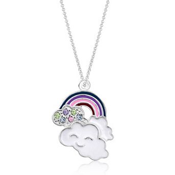 Girls Rainbow Pendant Necklace Hypoallergenic Kids Jewelry in White Gold Tone