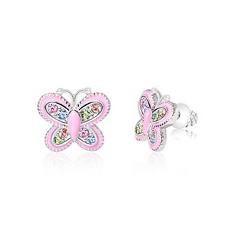 Girls Butterfly Cream Earrings - Hypoallergenic Kids Earrings with Surgical Titanium Screwbacks