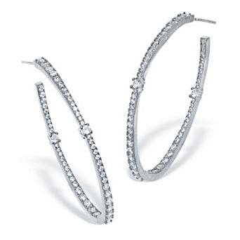 Round Crystal Silvertone Hoop Earrings, 46mm