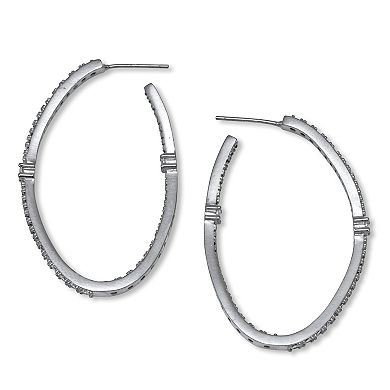 Round Crystal Silvertone Hoop Earrings, 46mm