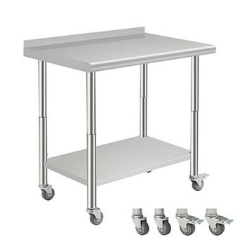 Double-Layer Workbench With Casters,No Rear Panel,08 Curved Edge,And Removable Trash Rack