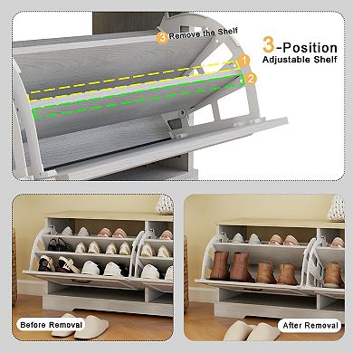 Shoe Bench with 2 Flip Drawers & Adjustable Shelves, Entryway Storage Bench for Hallway Bedroom