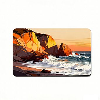 Illustration Coastal Rock Floor Mat, Non-Slip Ocean Themed Entry Rug