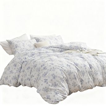 Blue Floral Microfiber Duvet Cover Set - Cottagecore Aesthetic