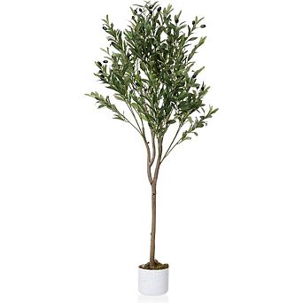 4.3ft Faux Olive Tree with White Planter, Realistic Leaves & Fruits