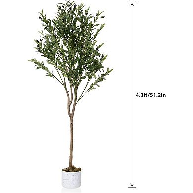 4.3ft Faux Olive Tree with White Planter, Realistic Leaves & Fruits