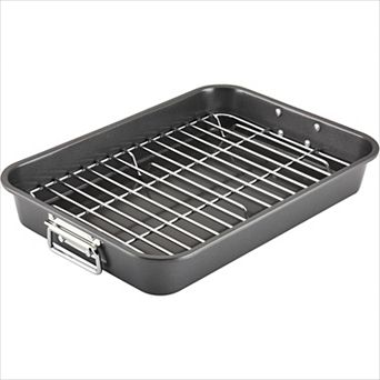 11x15 Nonstick Steel Roaster with Flat Rack, Gray Oven Safe Baking Pan