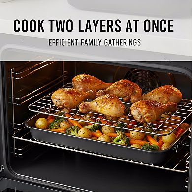 11x15 Nonstick Steel Roaster with Flat Rack, Gray Oven Safe Baking Pan