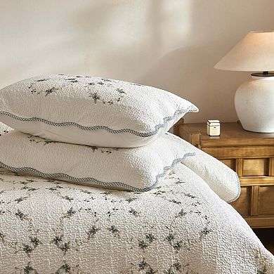 Marcielo 3Pcs Soft Cream Cotton Quilt Bedspread Set European Cottage Style