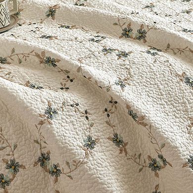 Marcielo 3Pcs Soft Cream Cotton Quilt Bedspread Set European Cottage Style