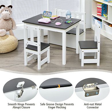Kids Wooden Activity Table And Chairs Set With Storage Bench