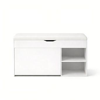 Lufeiya Entryway Bench with Shoe Storage and Adjustable 3 tier Flip-Up Drawers, Upholstered Seat