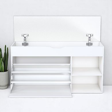 Lufeiya Entryway Bench with Shoe Storage and Adjustable 3-Tier Flip-Up Drawers, Upholstered Seat