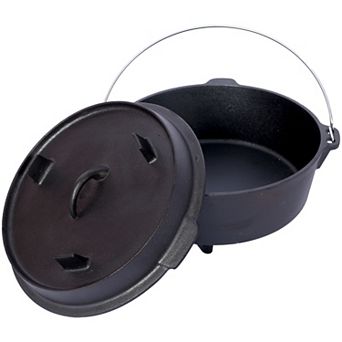 6-qt pre-Seasoned Cast Iron Dutch Oven With Skillet Lid, Outdoor Camping Deep Pot, Leg Base