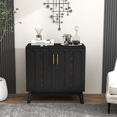 KWPZQEB Retro Fluted Sideboard with Adjustable Shelves & Metal Handles for Living Room
