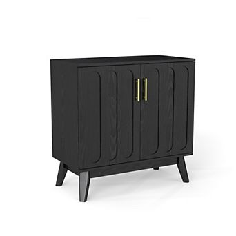 KWPZQEB Retro Fluted Sideboard with Adjustable Shelves & Metal Handles for Living Room