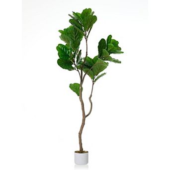 5ft Faux Fiddle Leaf Fig Tree with White Planter, Indoor/Outdoor
