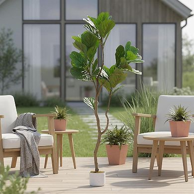 5ft Faux Fiddle Leaf Fig Tree with White Planter, Indoor/Outdoor