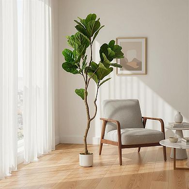 5ft Faux Fiddle Leaf Fig Tree with White Planter, Indoor/Outdoor