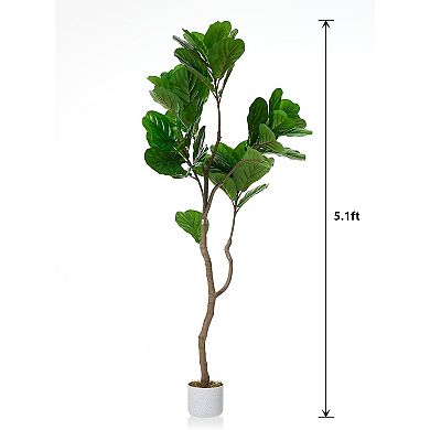 5ft Faux Fiddle Leaf Fig Tree with White Planter, Indoor/Outdoor