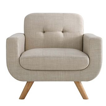 Linen Button Accent Chair with Solid Wood Legs