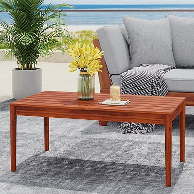 KWPZQEB Brian Coffee Table, Wooden Slat Design Outdoor Table for Garden, Backyard