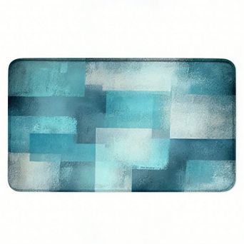 Blue Green Vintage Grid Floor Mat, Anti-Slip Modern Minimalist Rug