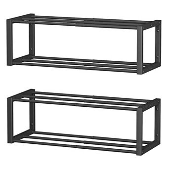 2 Pack Wall Mounted Hanging Shoe Rack Organizer Metal Holds 12 Pairs Space Saving Black