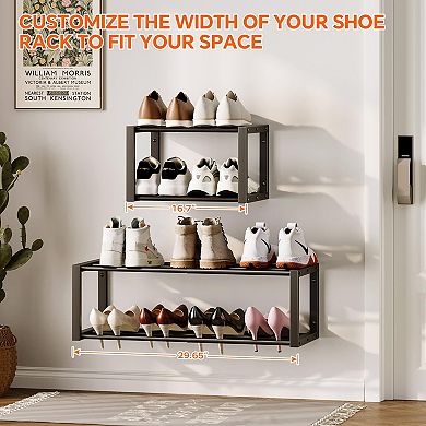 2 Pack Wall Mounted Hanging Shoe Rack Organizer Metal Holds 12 Pairs Space Saving Black