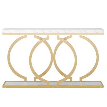 Modern Glam Console Table, Faux Marble Top with O-Shaped Base Entryway Table