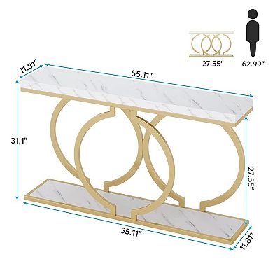 Modern Glam Console Table, Faux Marble Top with O-Shaped Base Entryway Table